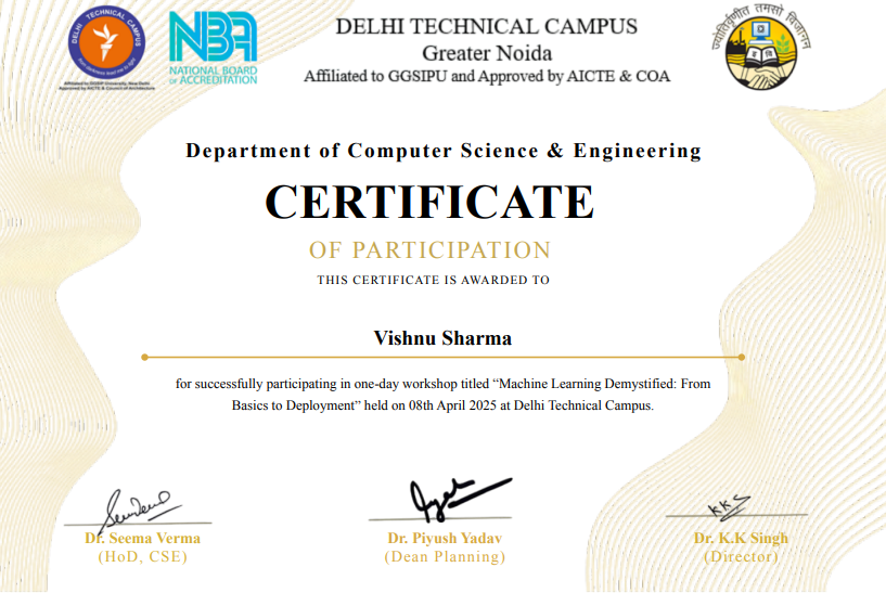 Machine Learning Demystified Workshop Certificate